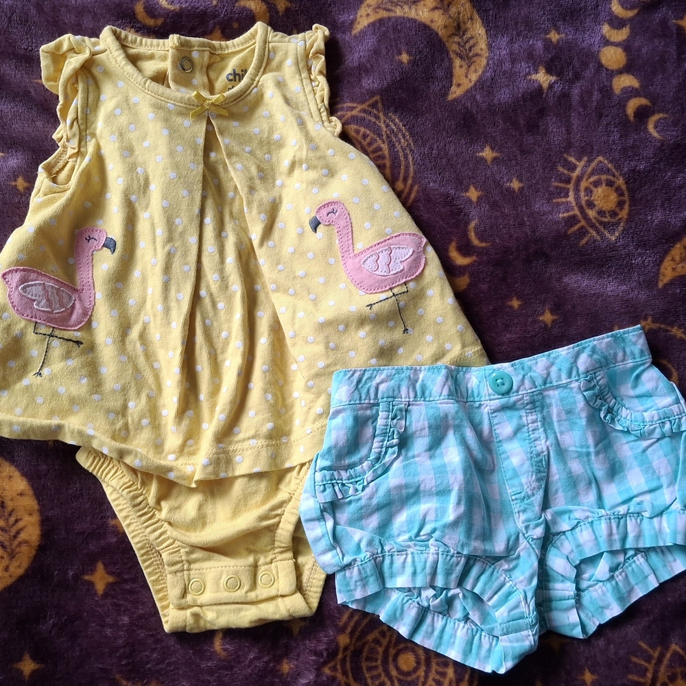 chic Yellow Flamingo Baby Romper Set